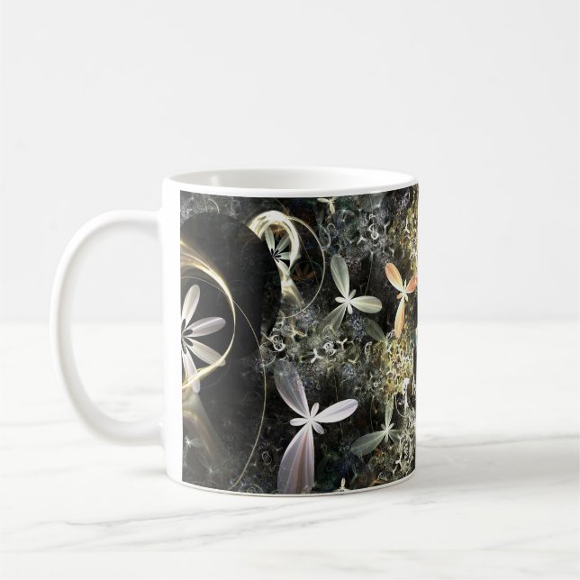 Caneca De Café Gold and Silver Flowers Fractal (Esquerda)