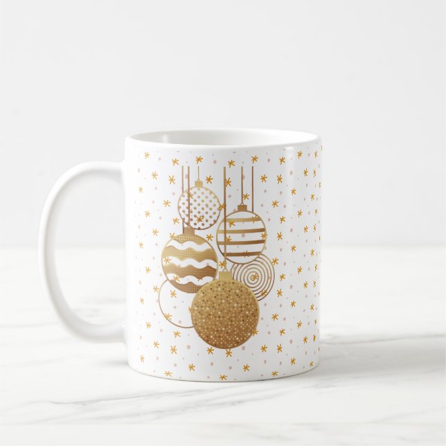 Caneca De Café Gold baubles and stars on a white background (Esquerda)