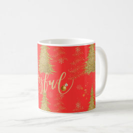 Caneca De Café Gold JOYFUL on Red Christmas