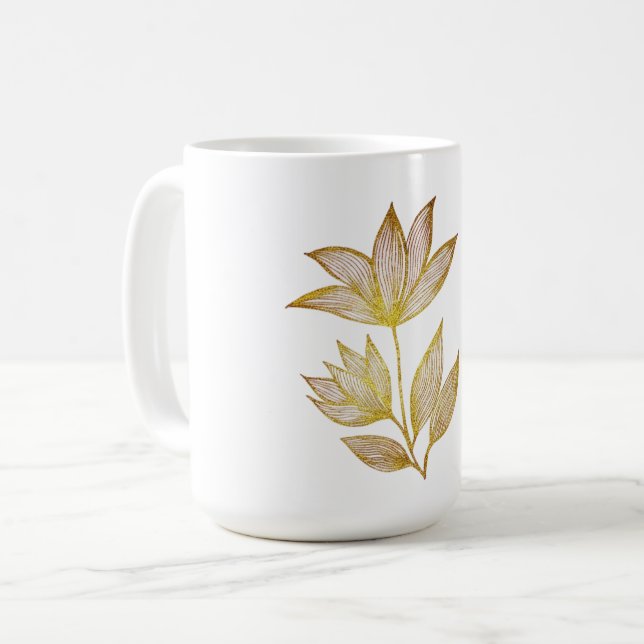Caneca De Café Gold Line Floral Coffee Mug (Frente Esquerda)
