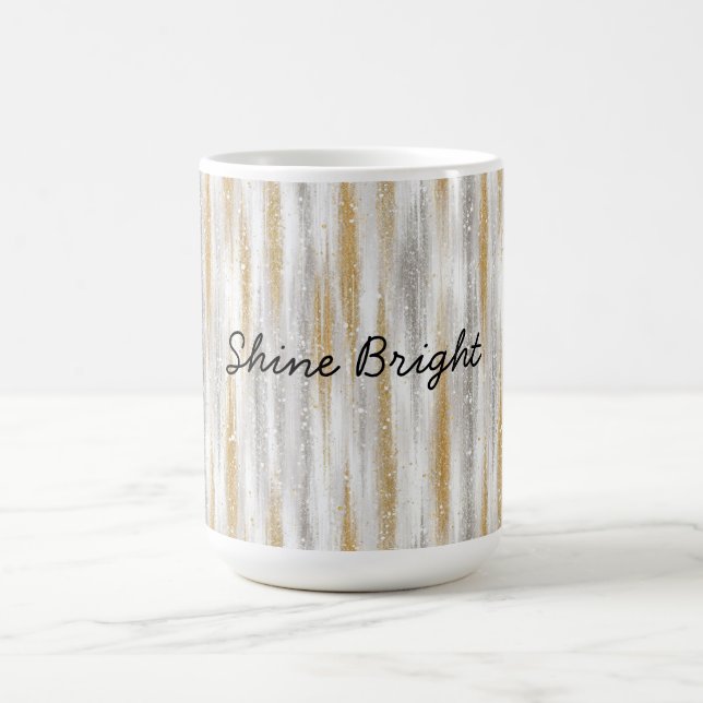 Caneca De Café Gold Silver Stripes Christmas Celebration Birthday (Centro)