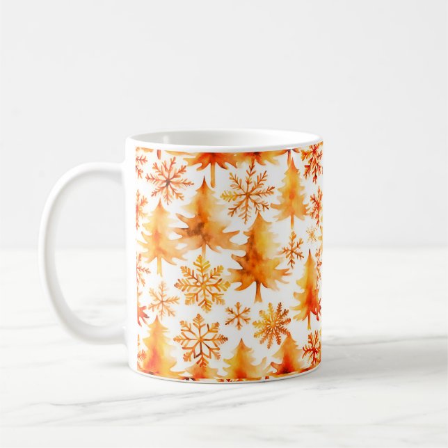 Caneca De Café Golden Christmas, Gold pines and gold snowflakes (Esquerda)