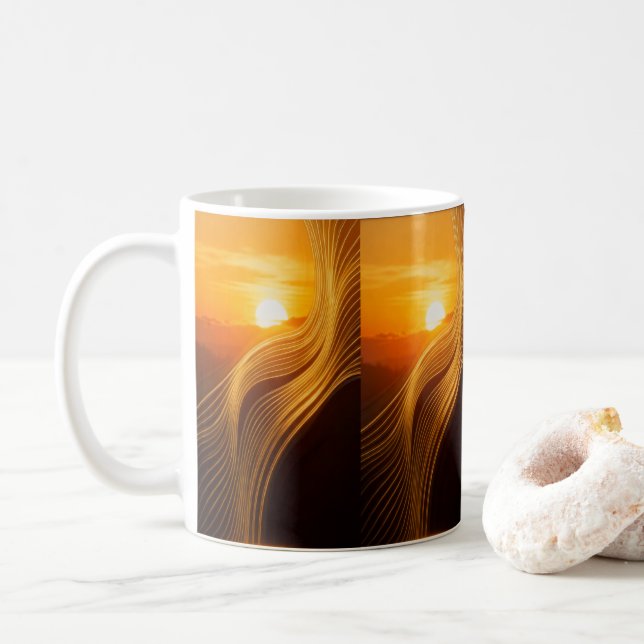 Caneca De Café Golden Horizon — Abstract Modern Coffee Mug (Com Donut)