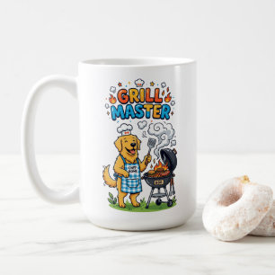 Caneca De Café Golden Retriever Engraçado Mestre da Churrasqueira