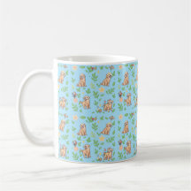Caneca de Café Golden Retriever Floral Kawaii Prim