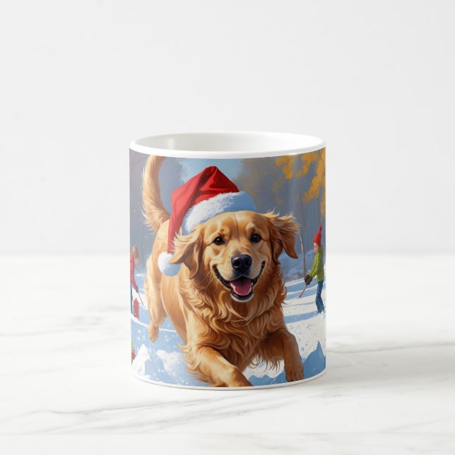 Caneca De Café Golden Retriever na Neve com Chapéu de Natal (Centro)