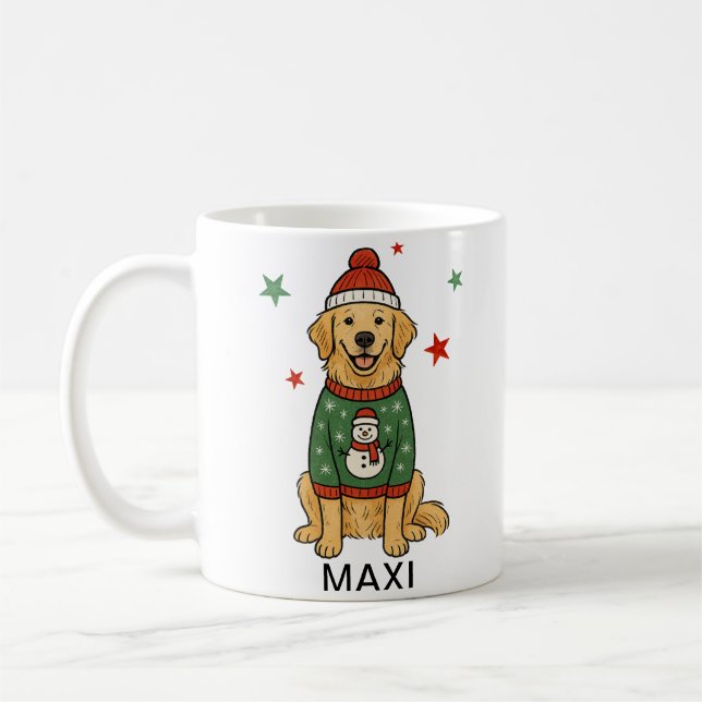 Caneca De Café Golden Retriever Snowman Ugly Sweater Holiday (Esquerda)