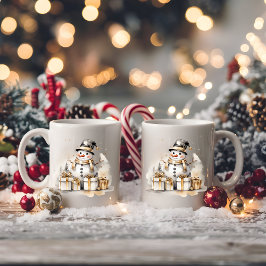 Caneca De Café Golden Snowman: Add Elegance to Your Holiday Deco