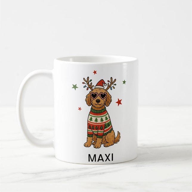 Caneca De Café Goldendoodle Cão Festivo Natal (Esquerda)