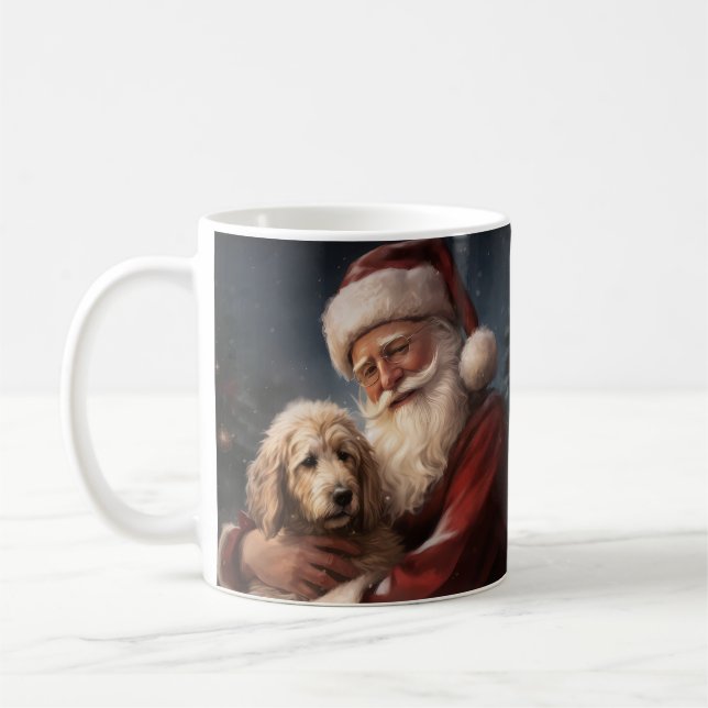 Caneca De Café Goldendoodle com Papai Noel Natal Festivo (Esquerda)