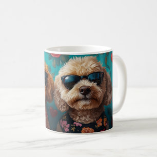 Caneca De Café Goldendoodle Com Rosas do Coração Dia dos Namorado