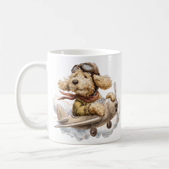 Caneca De Café Goldendoodle Dog Pilot Airplane (Esquerda)