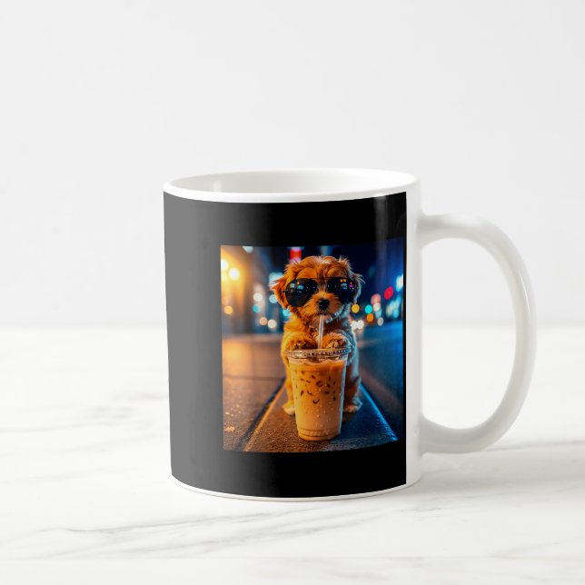 Caneca De Café Goldendoodle engraçado bebendo café gelado meme de (Direita)