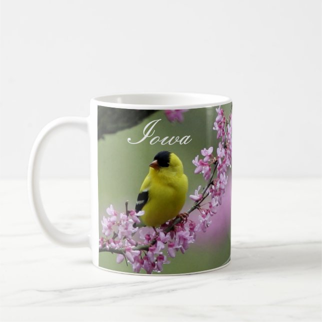 Caneca De Café Goldfinch sobre Redbud Branch, Iowa State Bird Mug (Esquerda)