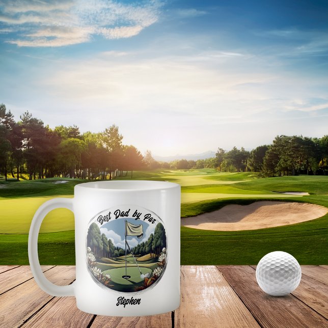 Caneca De Café Golf Course Club e Ball Best Pai por Par Name (Golf Course Club and Ball with Flag "Best Dad by Par" Name Coffee Mug)