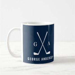 Caneca De Café Golf moderno tipografia inicial monograma marinho 