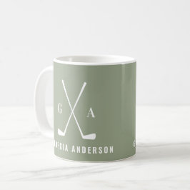 Caneca De Café Golf moderno tipografia inicial monograma verde