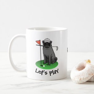 Caneca De Café Golf Pug Jogando Golfe (preto), Cachorro Bonito En