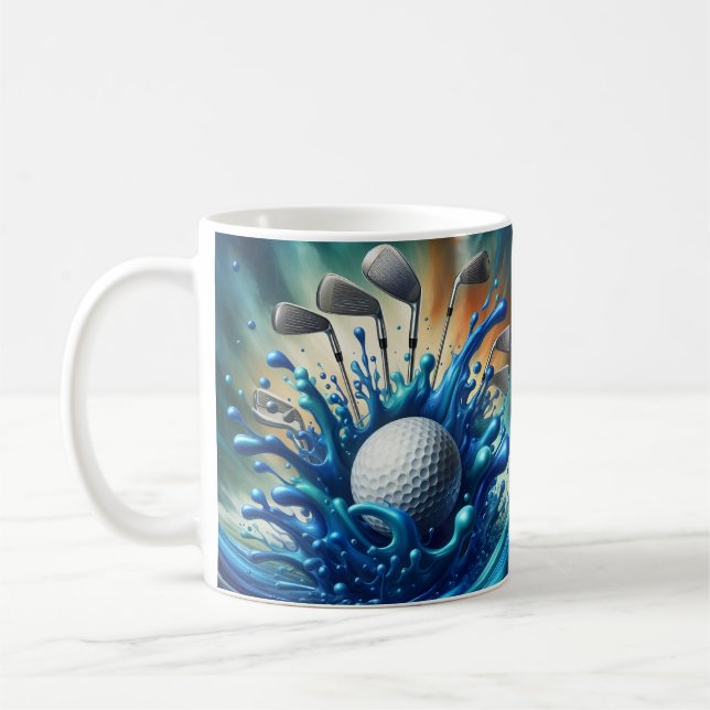 Caneca De Café Golfe com respingo de água azul (Esquerda)