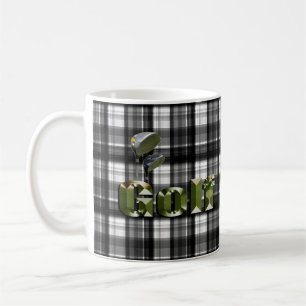 Caneca De Café Golfe de Tartan Cheio de Branco Negro, Mug de Caf