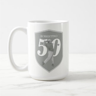 Caneca De Café Golfe Preppy Vintage Cinza Branco Aniversário de 5