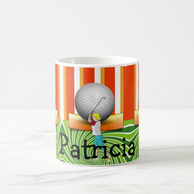 Caneca De Café Golfer Orange Stripe Golf Balls (Centro)