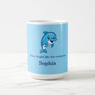 Caneca De Café Golfim Azul Feliz e Fofo Desenho de Criatura Marin
