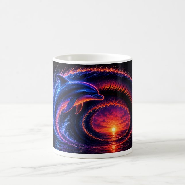 Caneca De Café Golfinho do Oceano do Pôr do Sol (Centro)