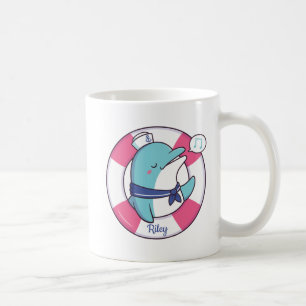 Caneca De Café Golfinho Marinheiro Bonito, Personalizado