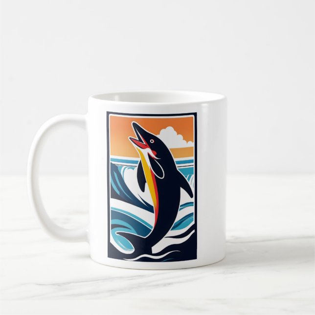 Caneca De Café Golfinho no Mar - Vida Marinha Majestosa (Esquerda)