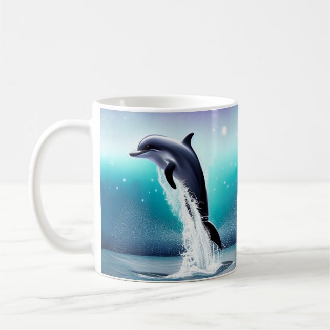 Caneca De Café Golfinho Pulando No Oceano (Esquerda)