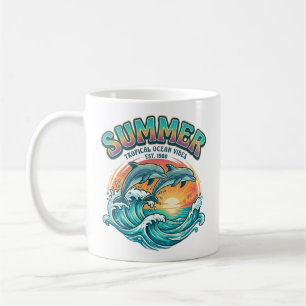 Caneca De Café Golfinho retrô tropical / férias de verão na praia