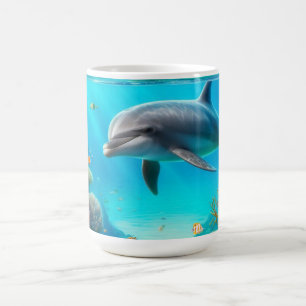 Caneca De Café Golfinho submarino colorido tropical/Havaí