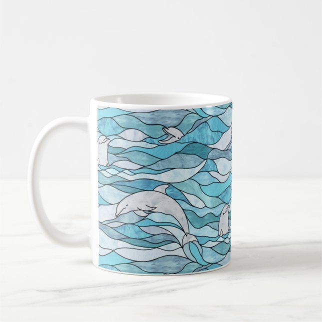 Caneca De Café Golfinhos De Vidro Arrefecidos Do Oceano Azul (Esquerda)