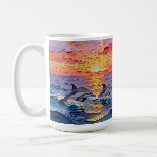 Caneca De Café Golfinhos Impasto e Ondas do Oceano   (Esquerda)