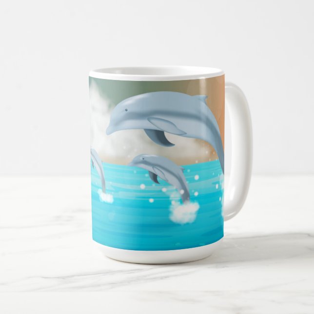 Caneca De Café golfinhos respirando no oceano (Frente Esquerda)
