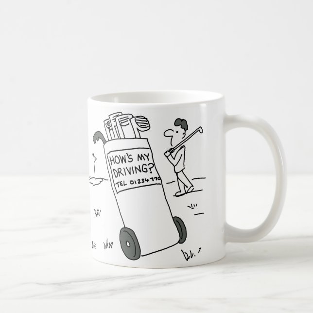 Caneca De Café Golfista tem placa dizendo "Como Estou Dirigindo?" (Direita)