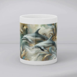 Caneca De Café Golfoinhos Sonho Botânico Dourado