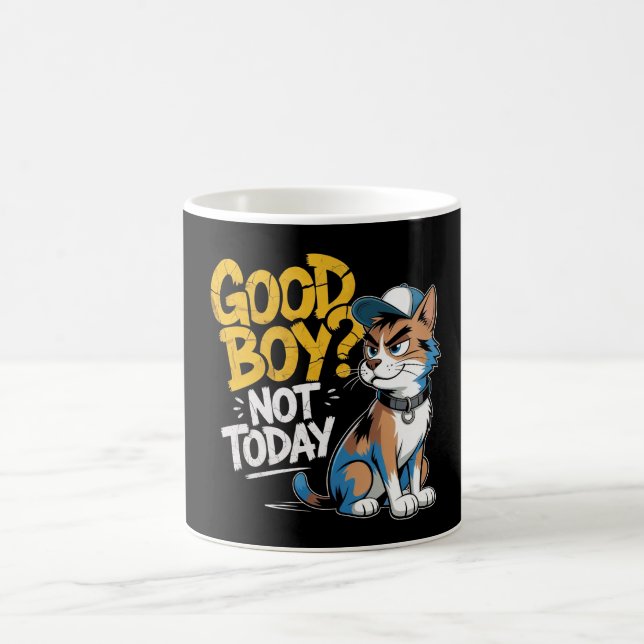 Caneca De Café Good Boy Not Today Funny Cat Illustration  (Centro)