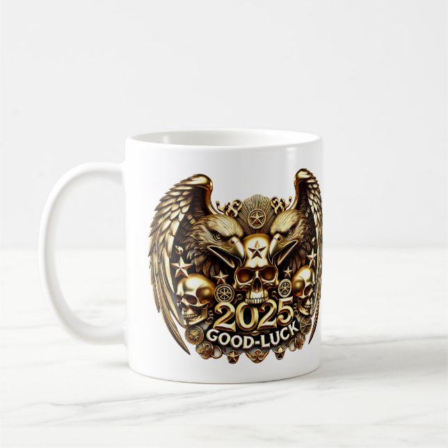 Caneca De Café Good Luck 2025 Doppeladler Totenkopf Gold (Esquerda)