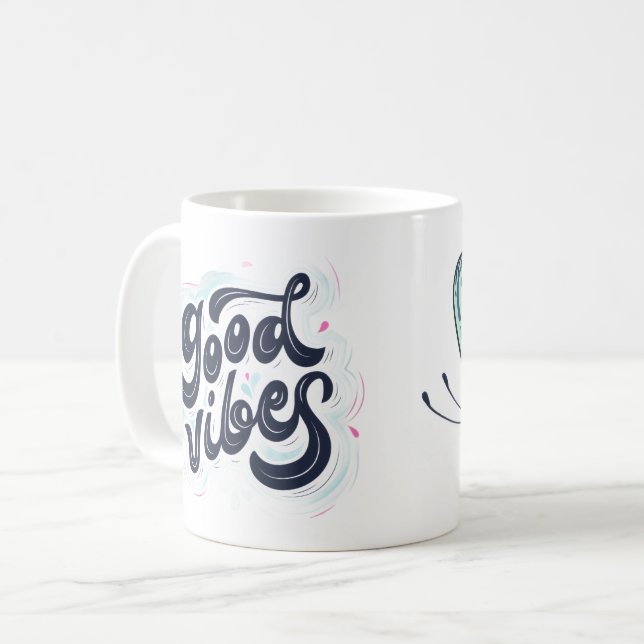 Caneca De Café Good Vibes Mug with Aesthetic Butterfly Design (Frente Esquerda)