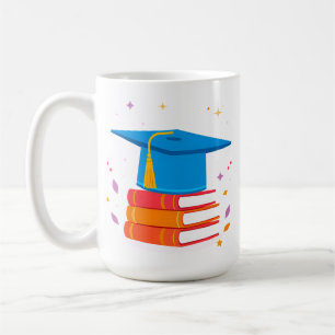 Caneca De Café Gorra de Formatura Azul Com Livros