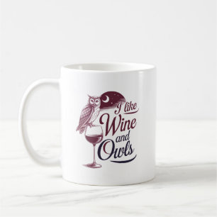 Caneca De Café "Gosto de Vinho e Coruja" Design de Vintage"