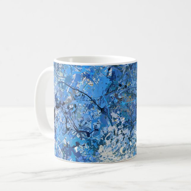 Caneca De Café Gotas Azuis Abstração (Frente Esquerda)