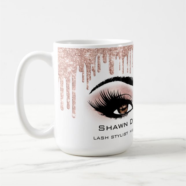 Caneca De Café Gotas de Brilhante Rosa de Eyelashes Castanhos (Esquerda)