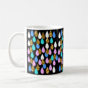 Caneca De Café Gotas de chuva e Dourado brilho