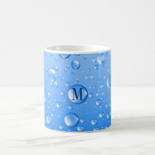 Caneca De Café Gotas metálicas Monogrammed da chuva dos azul-cé