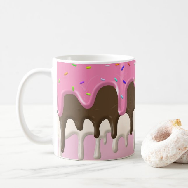 Caneca De Café gotejamento de aspersão de glacé rosa-sorvete (Com Donut)