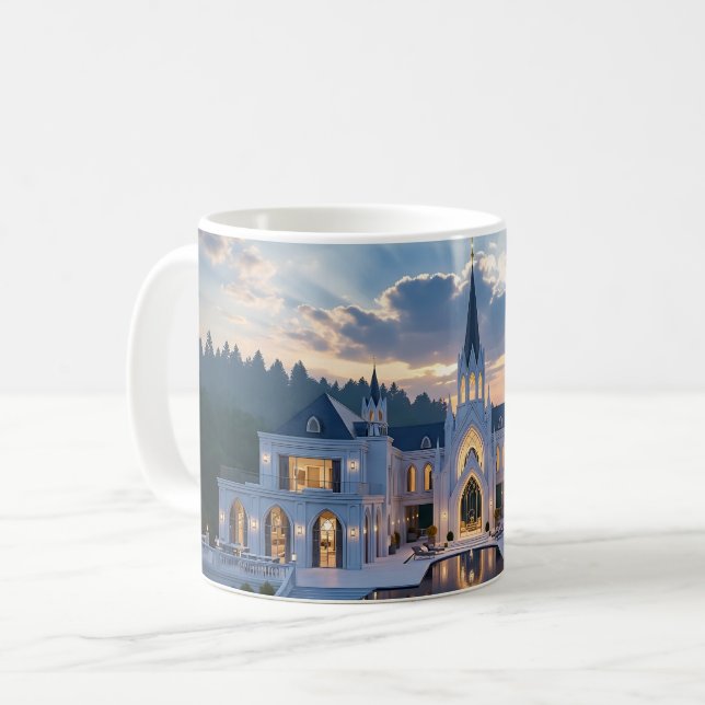 Caneca De Café Gothic Castle at Dusk – Luxury Nature Mug Design (Frente Esquerda)