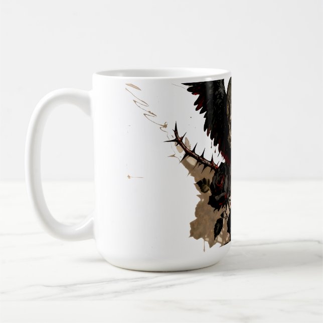 Caneca De Café Gothic Winged Skull and Red Roses Coffee Mug (Esquerda)